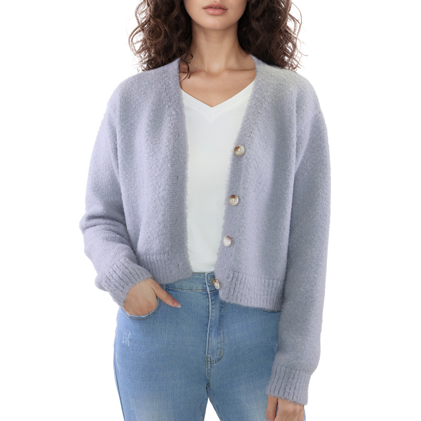 MLDRA Womens Sweaters Cardigan Knit Open Front V Neck Long Sleeve Button Down Outerwear Coat Grey