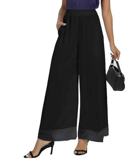Womens Chiffon Dress Pants Palazzo Wide Leg Beach Trouser Elastic Waist Culottes with Pocket