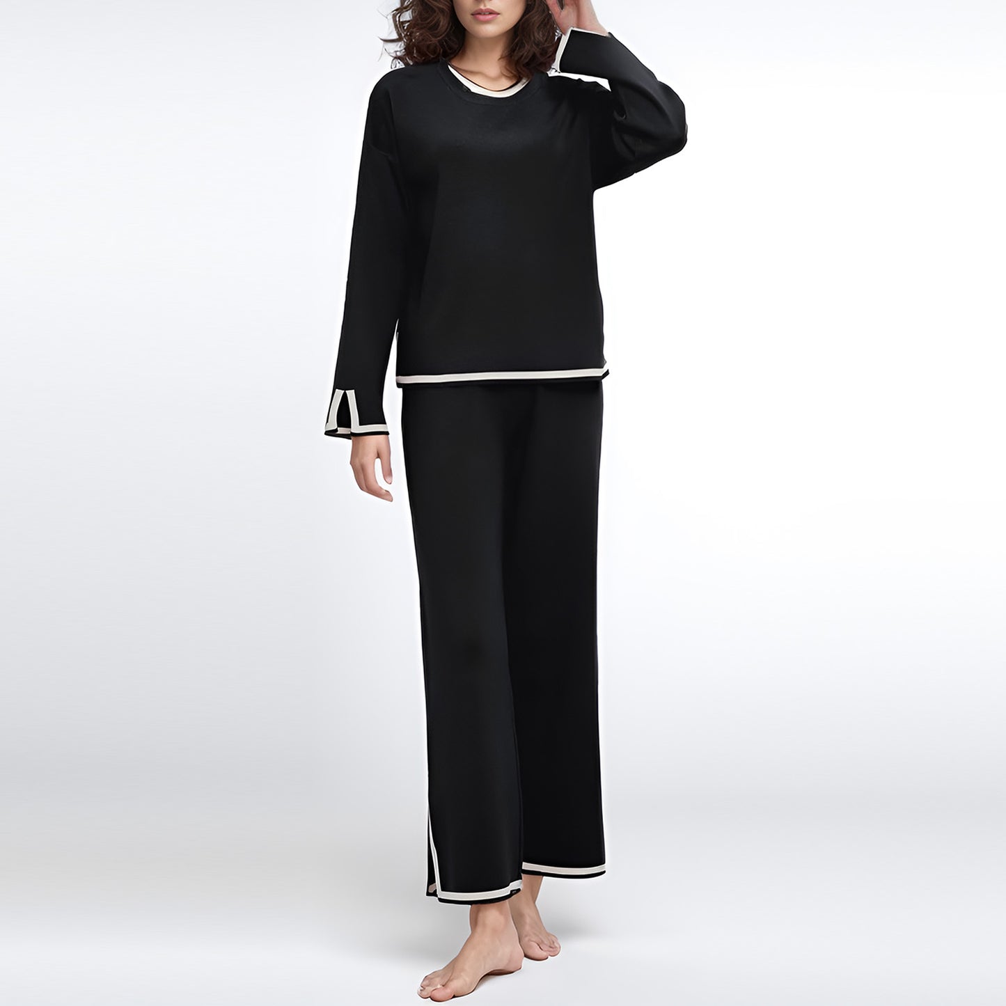 MLDRA Womens Pajamas Set Pjs Long Sleeve Crew Neck Lounge Wear Top with Long Pants 2 Piece Sleepwear