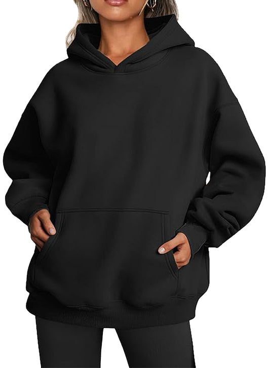 Womens Hoodies Sweatshirts Long Sleeve Fall Pullover Shirts with Pocket Warm Casual Outfits Top (Black)