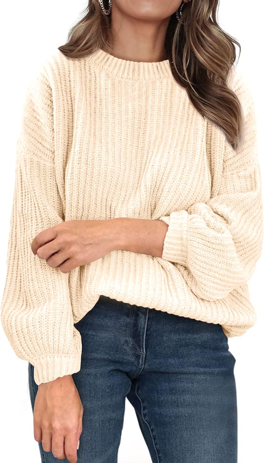 Women's Fashion Sweater Long Sleeve Casual 2024 Ribbed Knit Fall Winter Clothes Pullover Sweaters