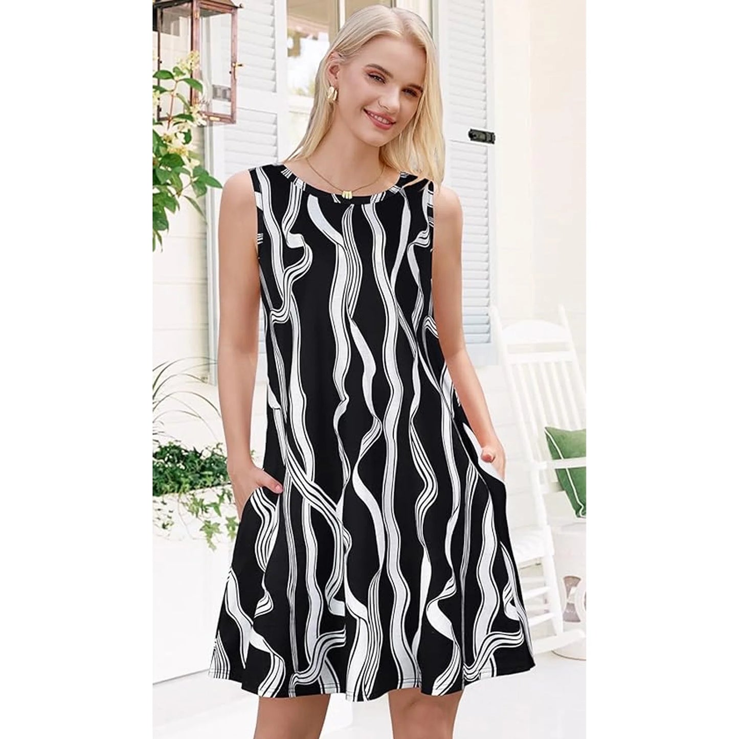 MLDRA Dresses for Women Skirts Sleeveless Boho Beach Vacation Maxi Dress Casual Flowy with Pockets Spring Summer Trendy 2025