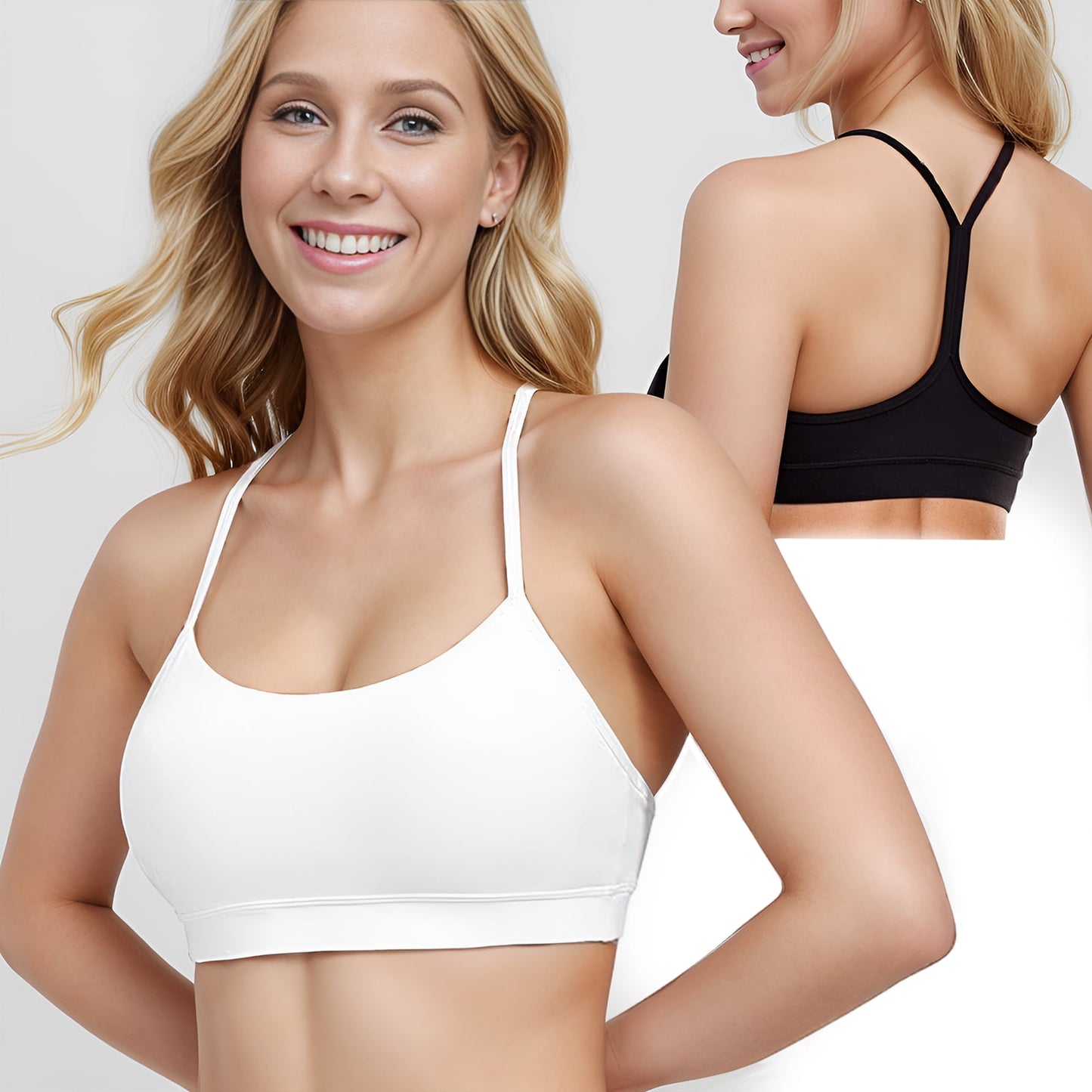 2 Pack Sports Bras for Women, Supportive Workout Bras, Y Back Thin Strap Yoga Bra with Removable Cups