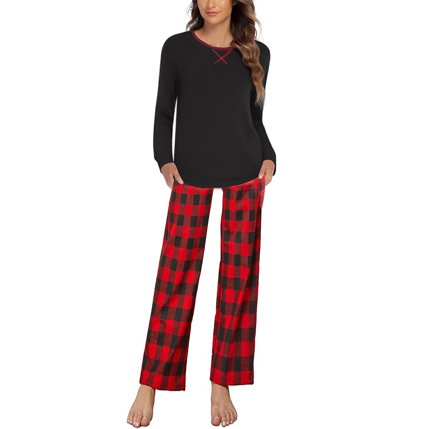 MLDRA Women's Long Sleeve Plaid Pajama Set - Comfy Loose Fit 2-Piece Loungewear Sleepwear