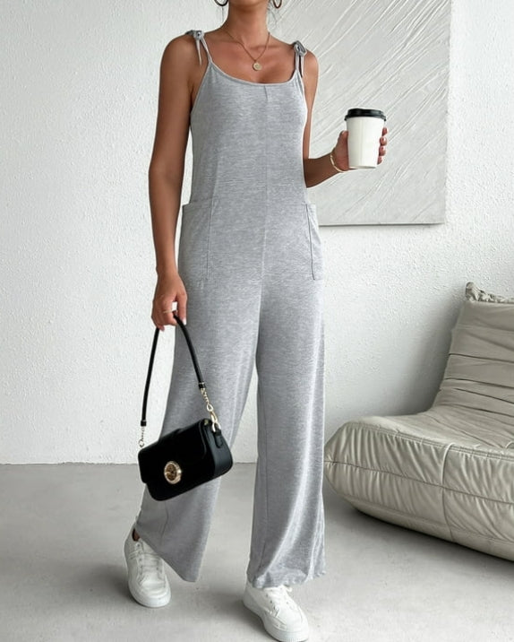 Women's Sleeveless Jumpsuits Loose Casual Overalls Rompers Adjustable Spaghetti Straps Long Pants with Pockets