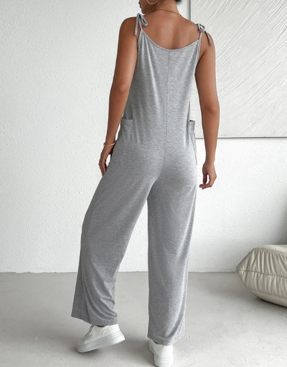 Women's Sleeveless Jumpsuits Loose Casual Overalls Rompers Adjustable Spaghetti Straps Long Pants with Pockets