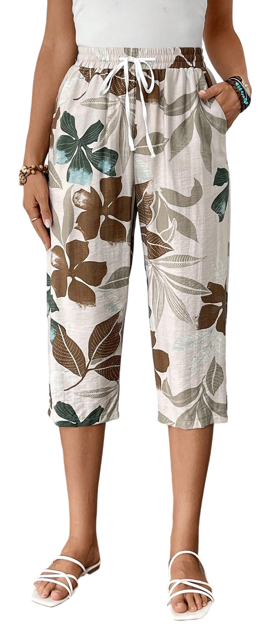 MLDRA Womens Capri Pants Loose High Waisted Wide Leg Lounge Pants Drawstring Casual Palazzo Trousers with Pockets