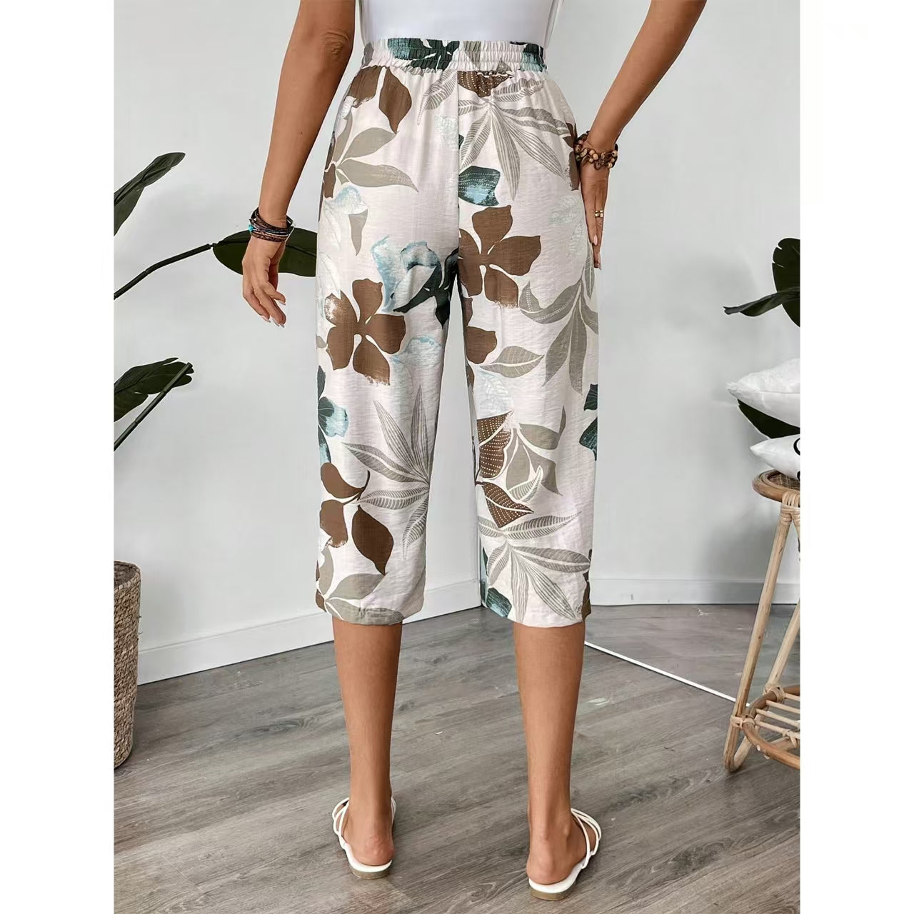 MLDRA Womens Capri Pants Loose High Waisted Wide Leg Lounge Pants Drawstring Casual Palazzo Trousers with Pockets