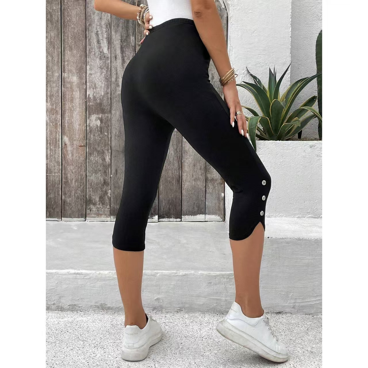 MLDRA Women's Capri Leggings Yoga Pants High Waisted Knee Length Stretch for Casual Soft Workout Exercise Ladies Lounge Pants Black