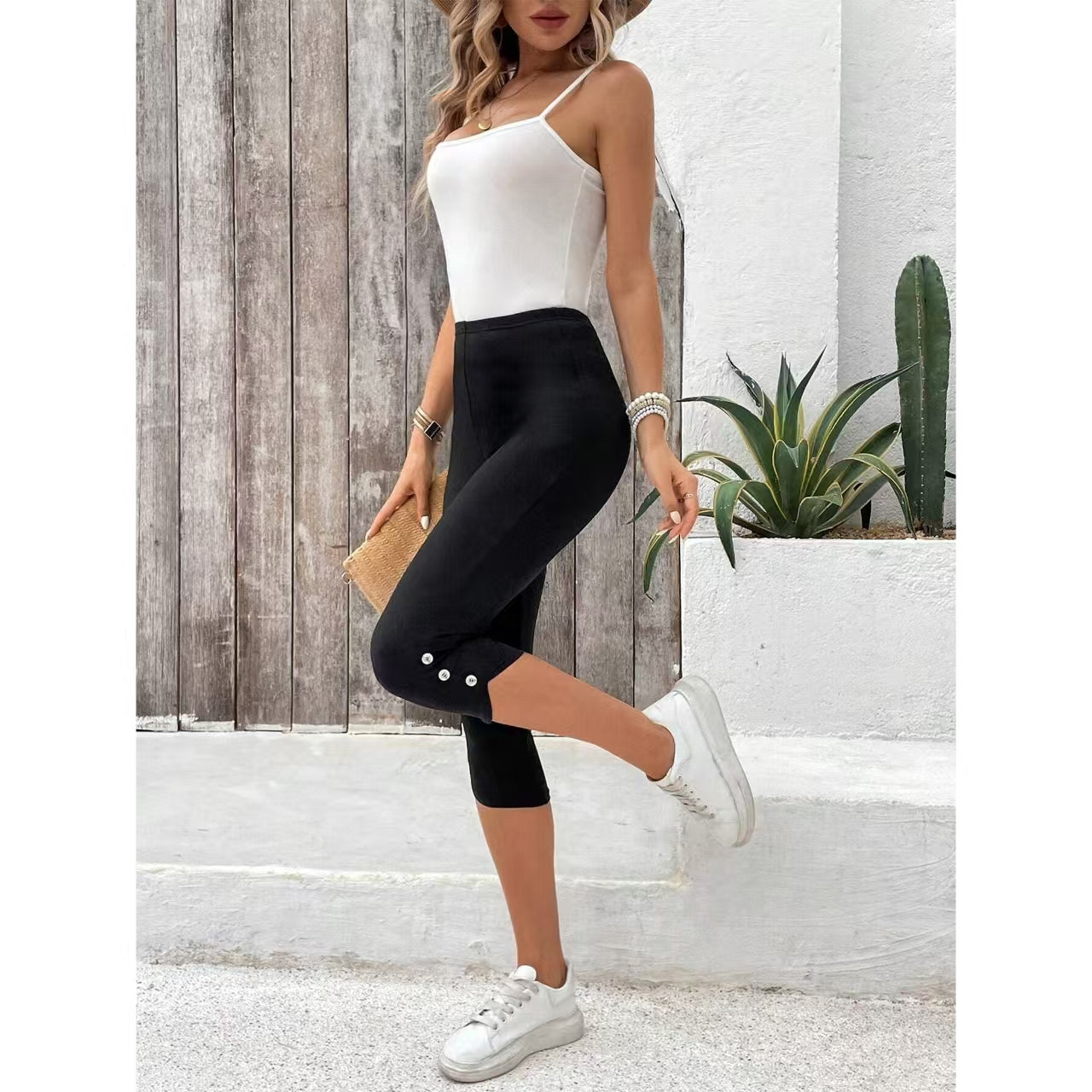 MLDRA Women's Capri Leggings Yoga Pants High Waisted Knee Length Stretch for Casual Soft Workout Exercise Ladies Lounge Pants Black