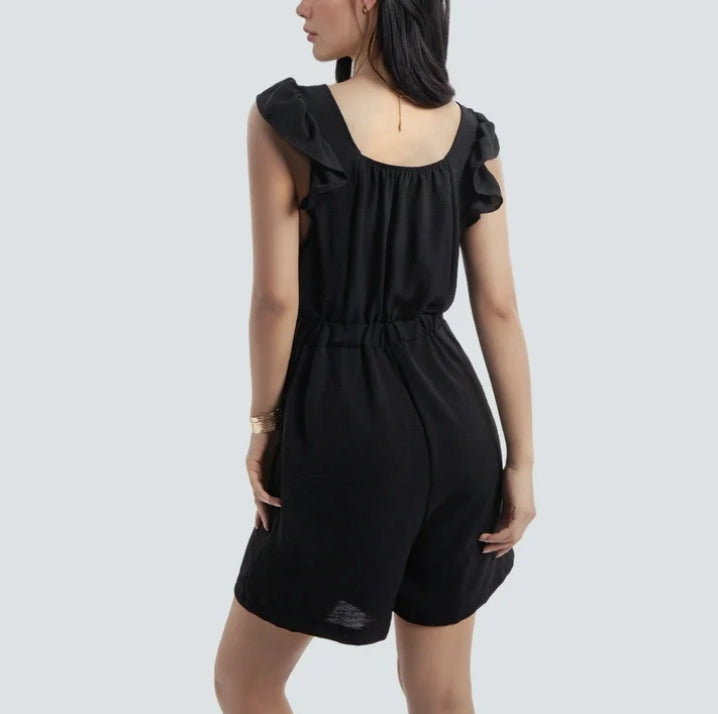 MLDRA Rompers Short overalls for Women  Ruffle Sleeves Square Neck Jumpsuits Drawstring with Pockets 2026 Summer Black