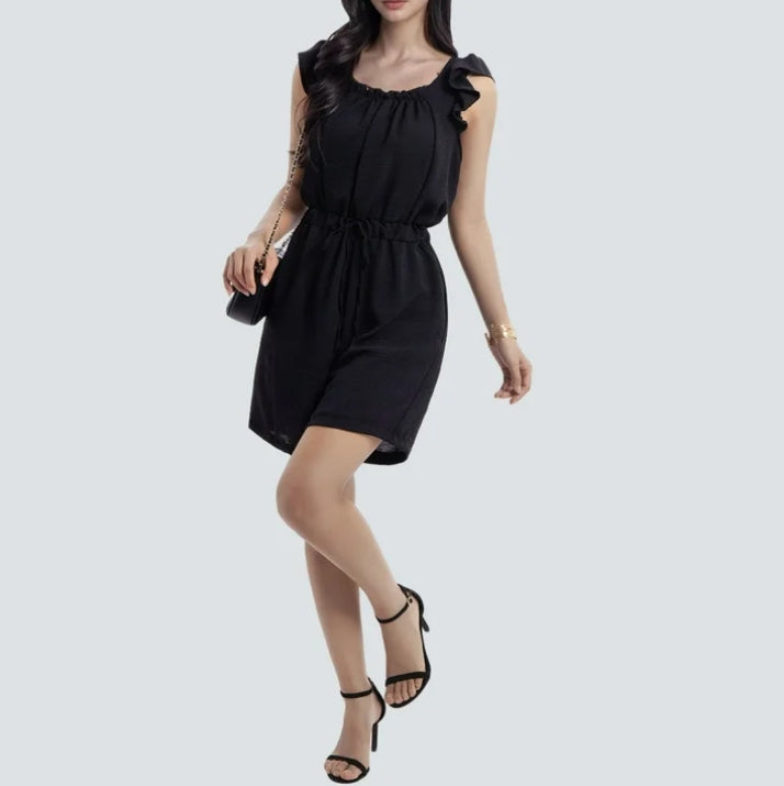 MLDRA Rompers Short overalls for Women  Ruffle Sleeves Square Neck Jumpsuits Drawstring with Pockets 2026 Summer Black