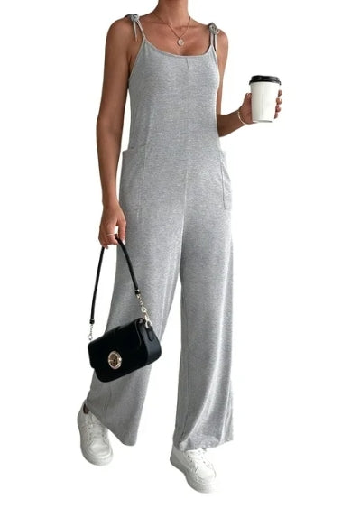 MLDRA Women's Sleeveless Jumpsuits Loose Casual Overalls Rompers Adjustable Spaghetti Straps Long Pants with Pockets