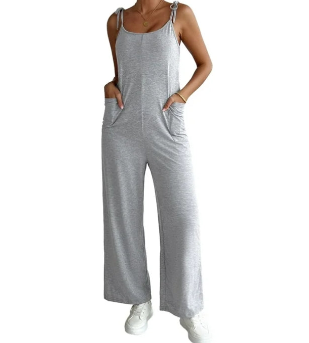 MLDRA Women's Sleeveless Jumpsuits Loose Casual Overalls Rompers Adjustable Spaghetti Straps Long Pants with Pockets