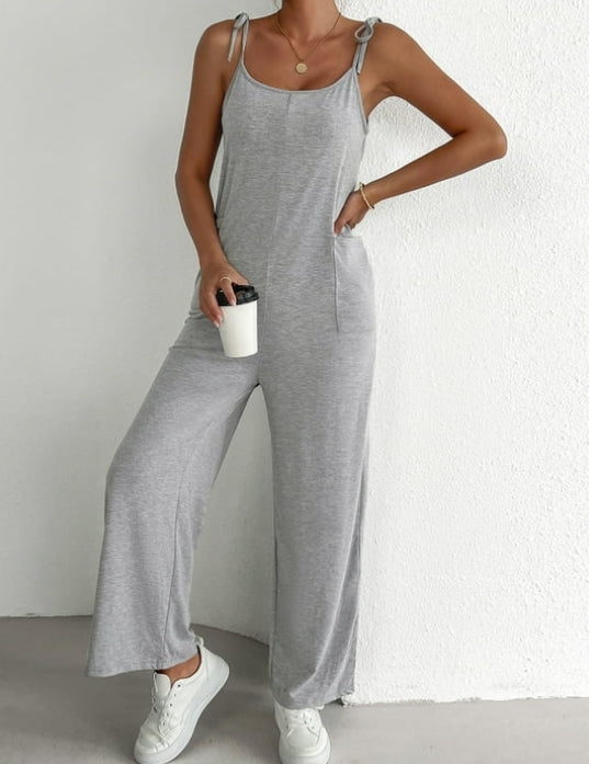 MLDRA Women's Sleeveless Jumpsuits Loose Casual Overalls Rompers Adjustable Spaghetti Straps Long Pants with Pockets