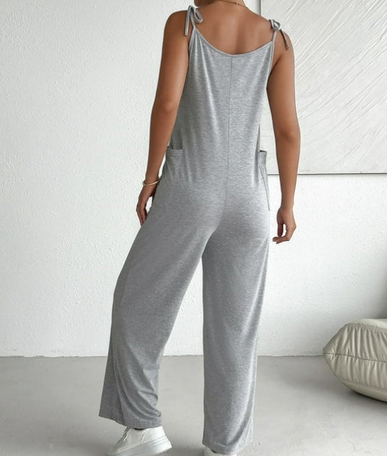 MLDRA Women's Sleeveless Jumpsuits Loose Casual Overalls Rompers Adjustable Spaghetti Straps Long Pants with Pockets