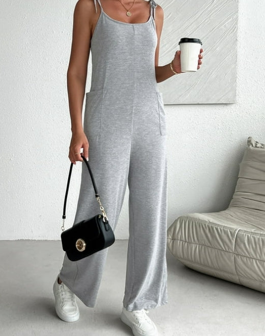 MLDRA Women's Sleeveless Jumpsuits Loose Casual Overalls Rompers Adjustable Spaghetti Straps Long Pants with Pockets
