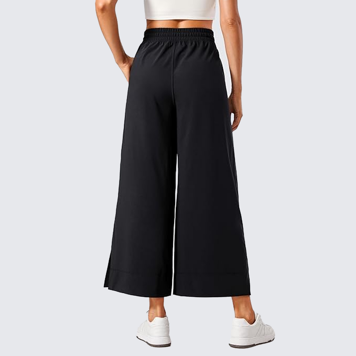 MLDRA Wide Leg Cropped Pants for Women Sweatpants Baggy with Pockets High Waisted Lounge Yoga Pants for Travel, Work & Everyday Comfort