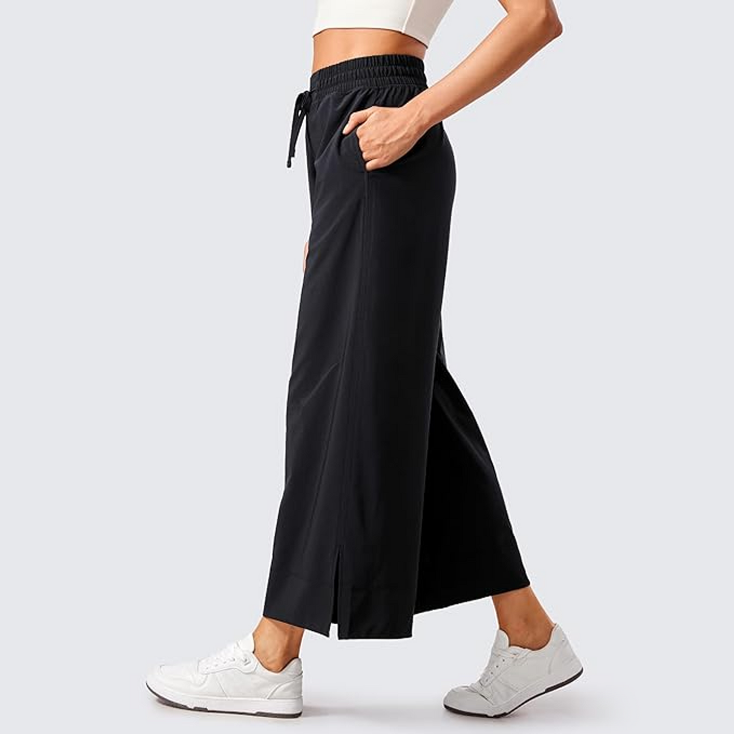 MLDRA Wide Leg Cropped Pants for Women Sweatpants Baggy with Pockets High Waisted Lounge Yoga Pants for Travel, Work & Everyday Comfort