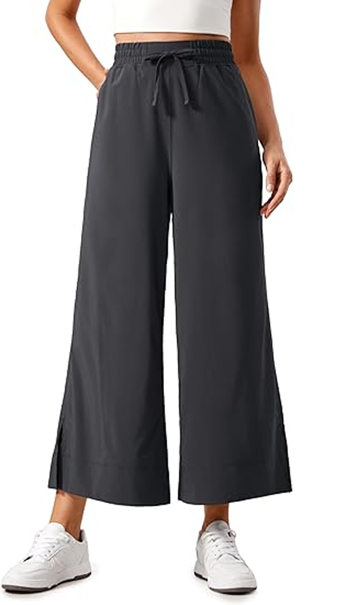 MLDRA Wide Leg Cropped Pants for Women Sweatpants Baggy with Pockets High Waisted Lounge Yoga Pants for Travel, Work & Everyday Comfort