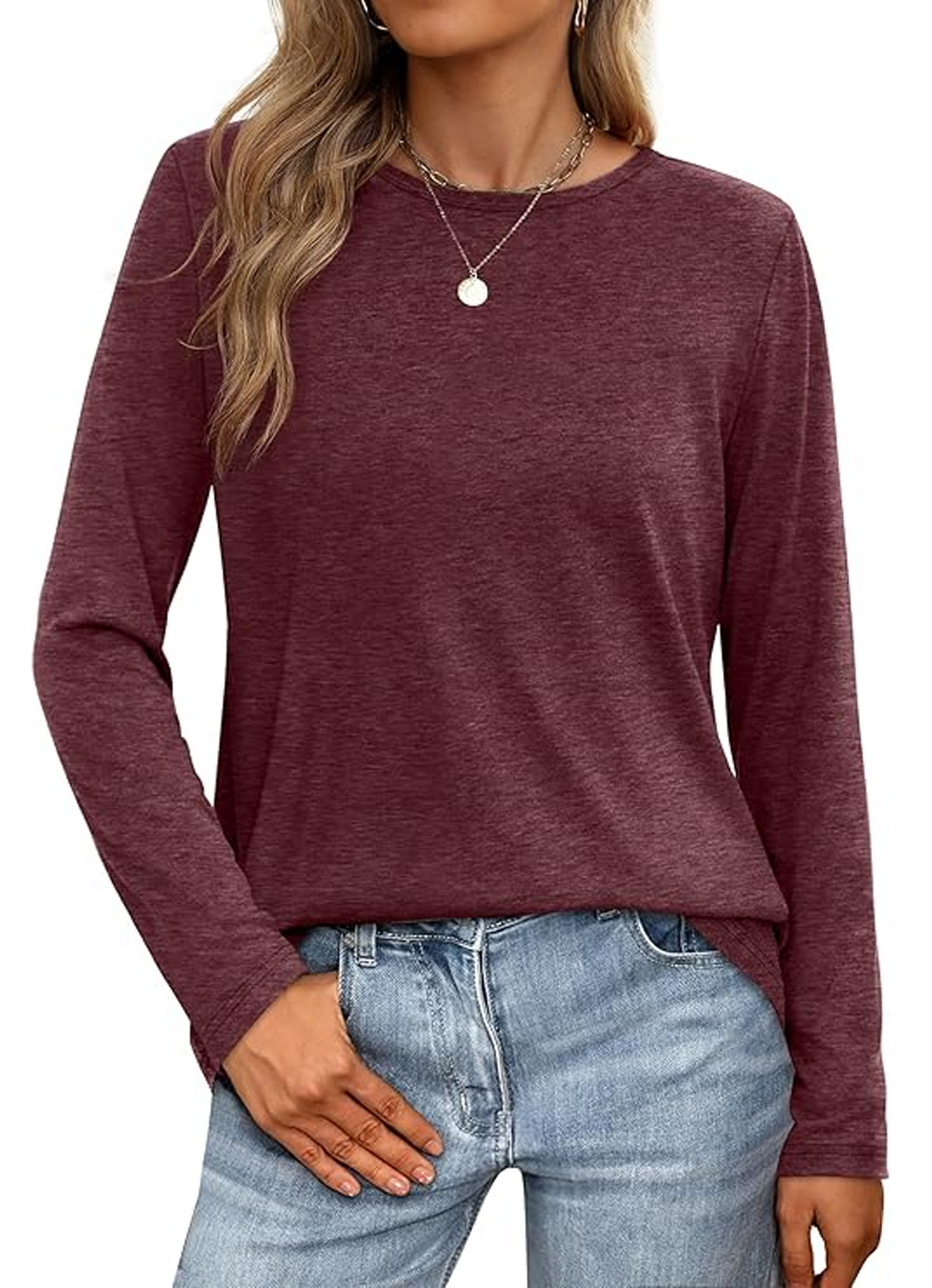 MLDRA T Shirts for Women Long Sleeve Shirts Crewneck Comfy Casual Basic Fall Tops Loose Fit Clothes