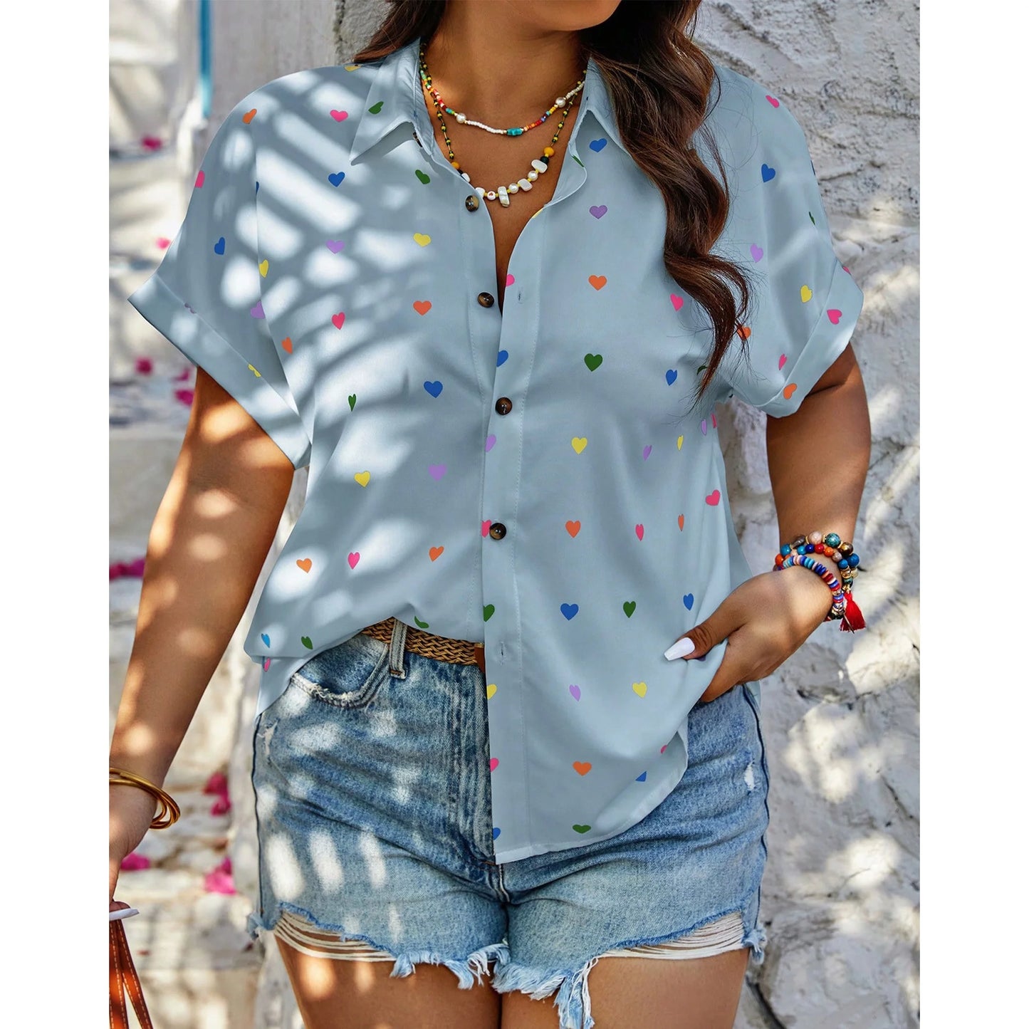 SOMER Plus Size Tops for Women Short Sleeve Women's Tops Button Down Plus Size T Shirts Blouse 2XL
