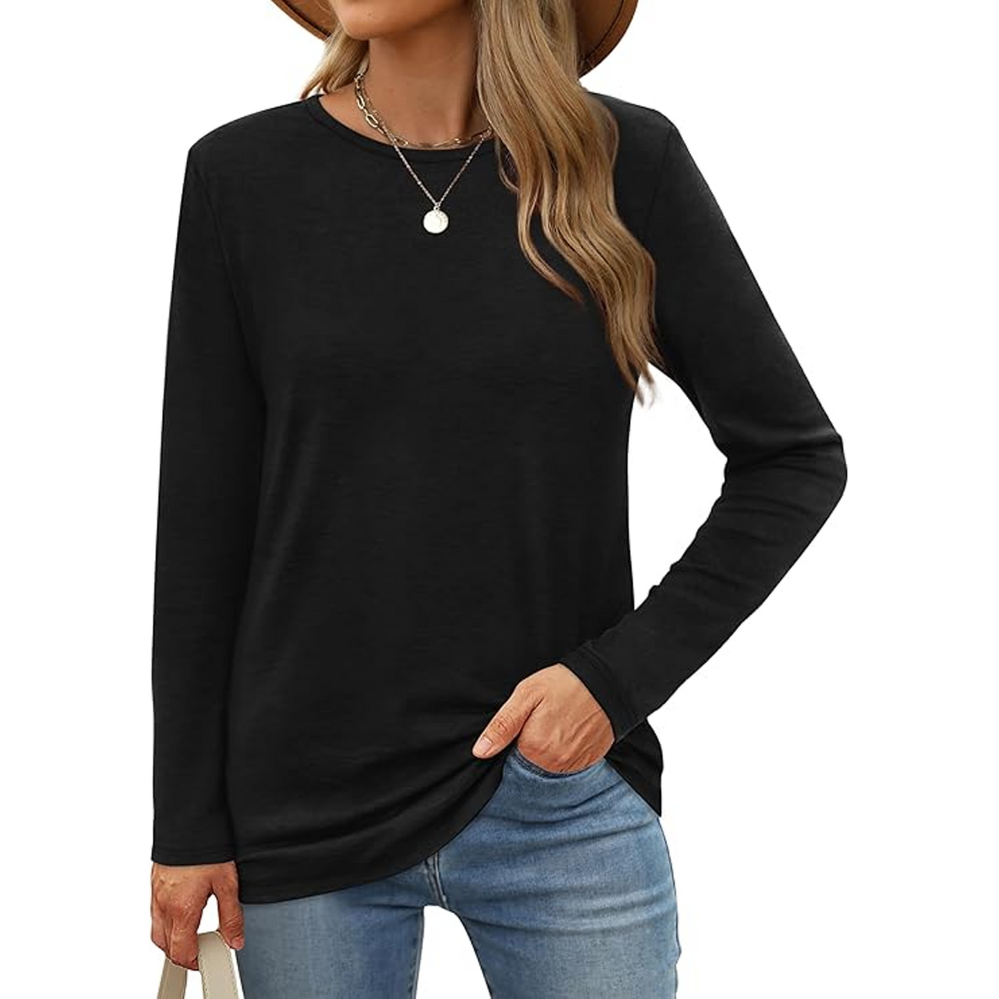 MLDRA T Shirts for Women Long Sleeve Shirts Crewneck Comfy Casual Basic Fall Tops Loose Fit Clothes