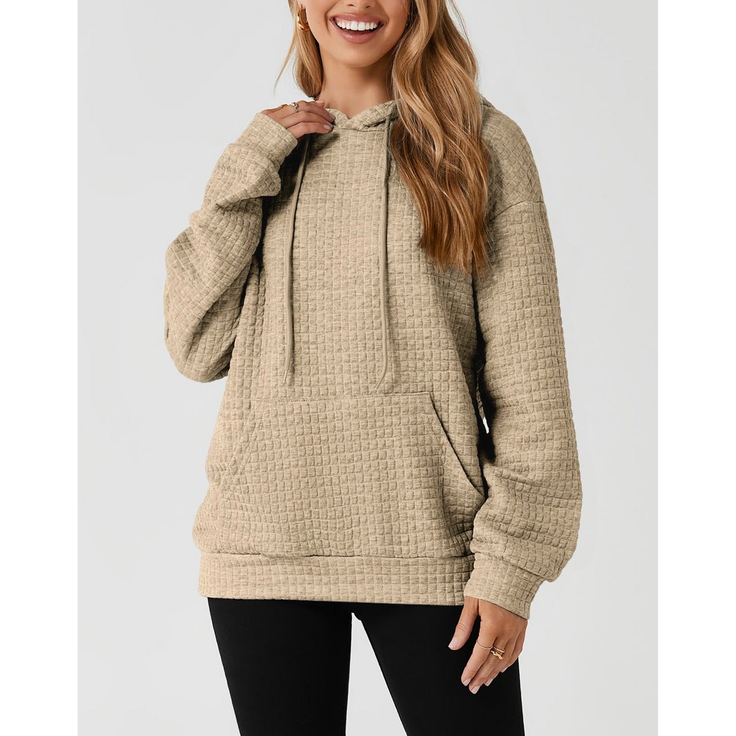 MLDRA Hoodies for Women, Fall Crewneck Womens Hoodies Sweatshirt for Women 2025 Waffle Knit Pullover with Pockets, Essentials Hoodie Casual Long Sleeve Drawstring