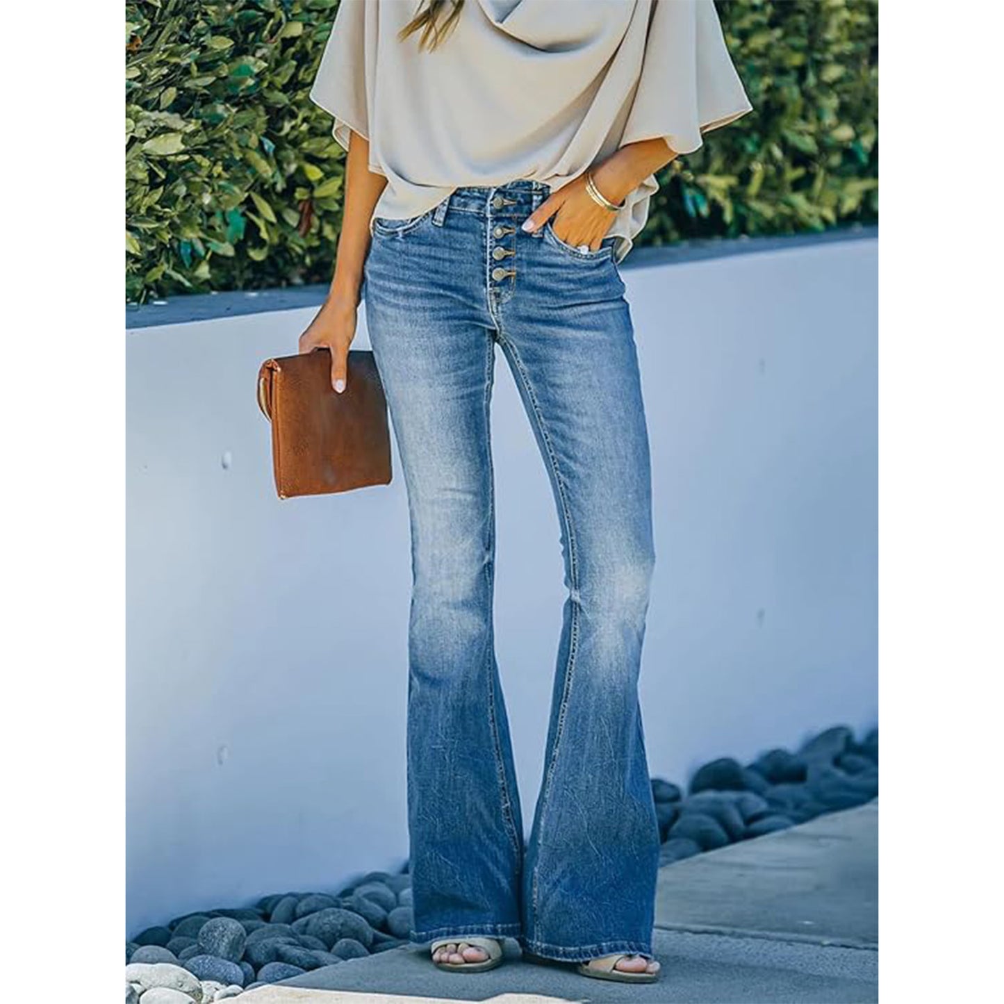 MLDRA Womens Jeans Flare Bell Bottom High Waist Bootcut Button Fly Slim Vintage Trousers Denim Pants