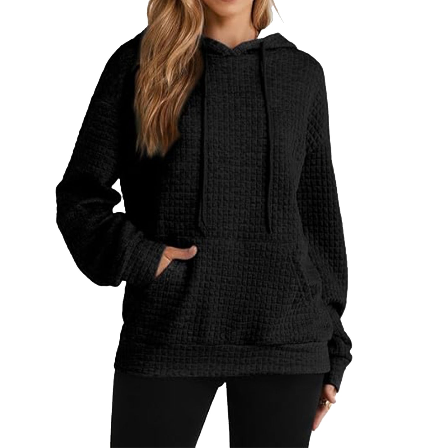 MLDRA Womens Sweatshirts Hoodies Waffle Grid Pullover Top Long Sleeve with Pocket Clothes
