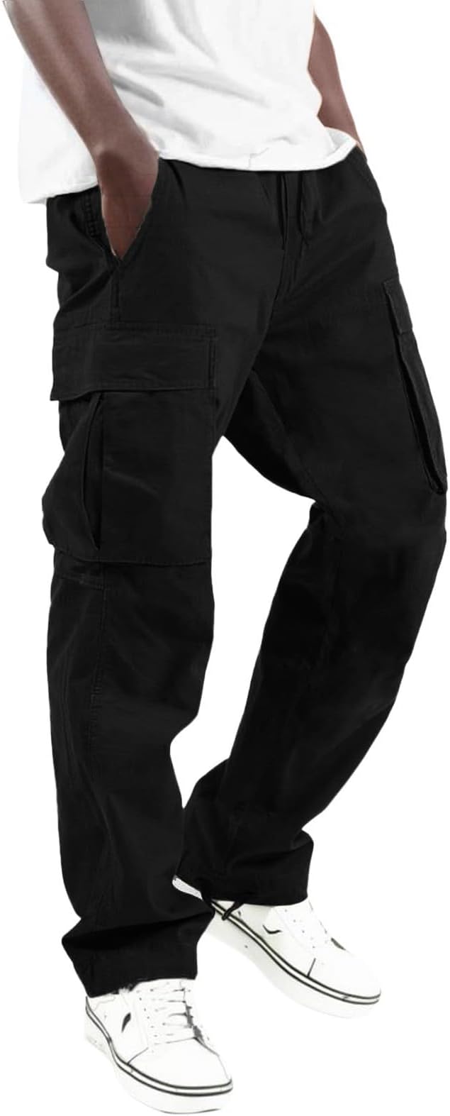 MLDRA Men's Cargo Pants Trousers Relaxed Fit Tactical Work Slacks Straight Leg With Pockets Black