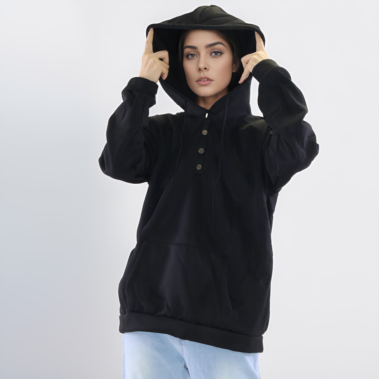 MLDRA Womens Hoodies Sweatshirts V Neck Long Sleeve Button Down Pullover Top Drawstring with Pocket