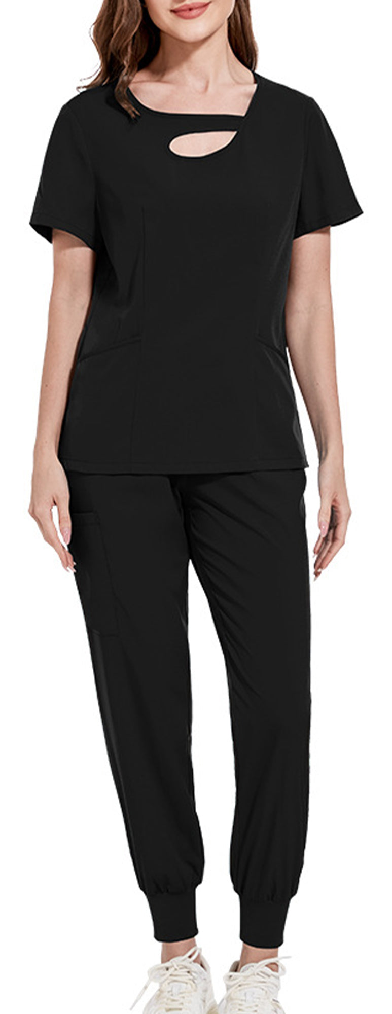 MLDRA Scrub Suit Set Uniform for Women and Man Modern V-neck Scrub Top Tapered Leg Jogger Pants Multiple pockets Nursing Set