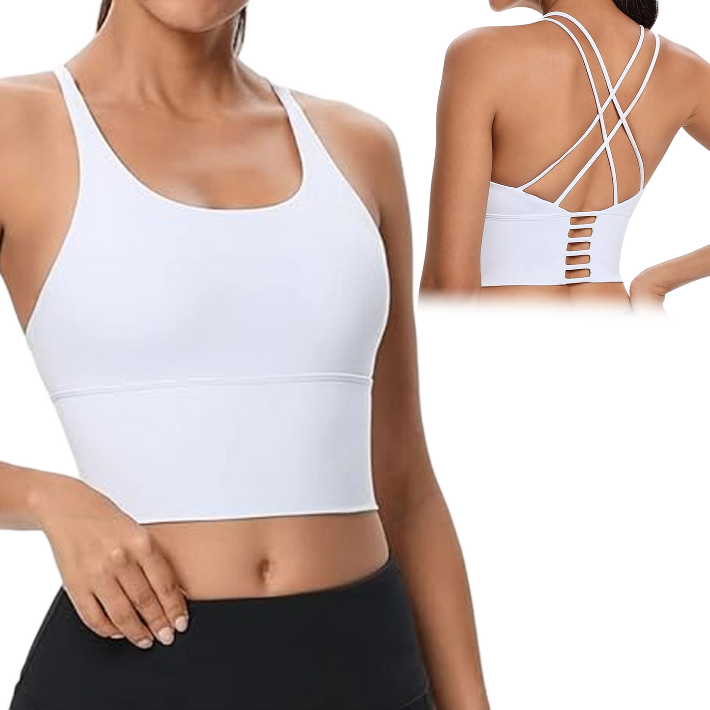 Sports Bra for Women Sexy Workout Yoga Bra Backless Thin Strappy Halter Criss Cross Removable Padding Light Support Athletic Gym Crop Top