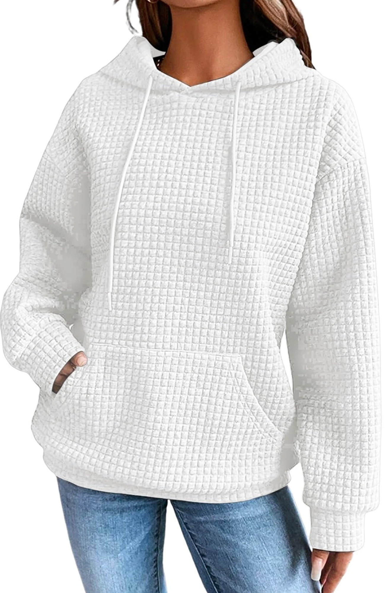 MLDRA Hoodies for Women, Fall Crewneck Womens Hoodies Sweatshirt for Women 2025 Waffle Knit Pullover with Pockets, Essentials Hoodie Casual Long Sleeve Drawstring