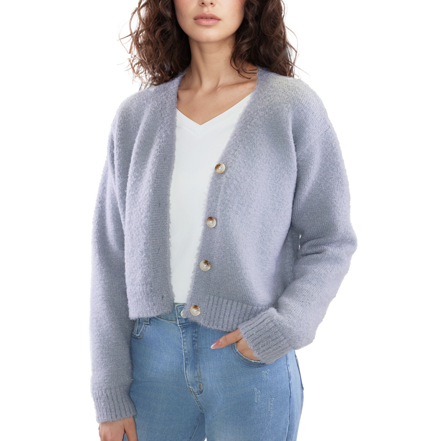 MLDRA Womens Sweaters Cardigan Knit Open Front V Neck Long Sleeve Button Down Outerwear Coat Grey