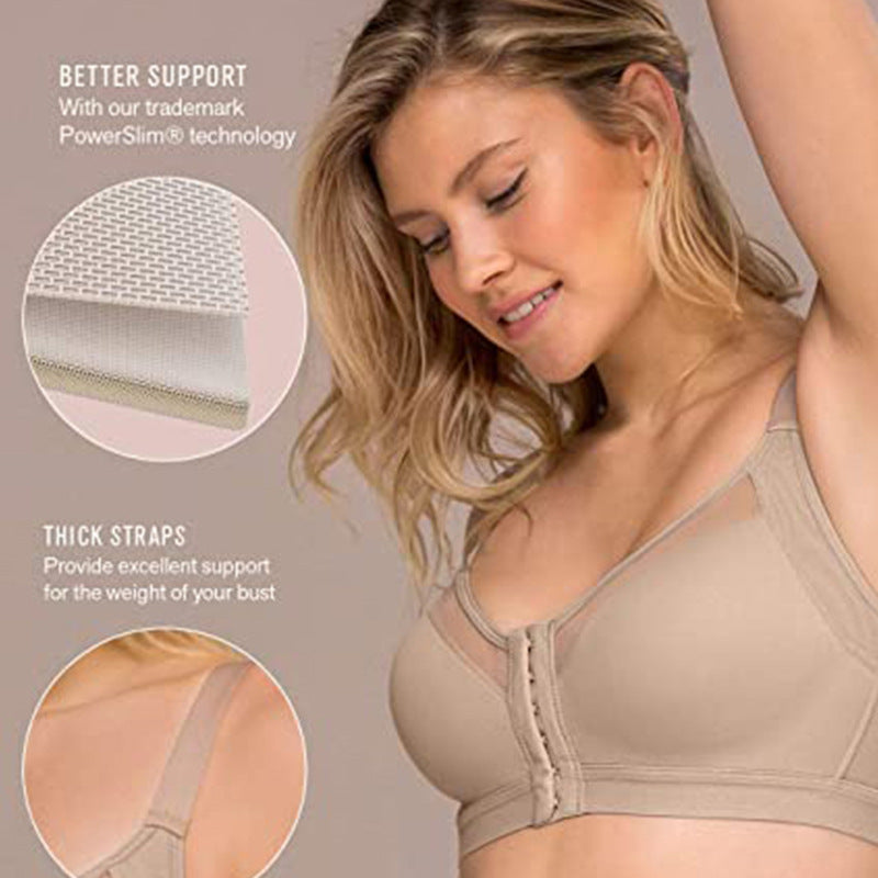 Women's No Underwire Bra Front Closure Full Coverage Back Support Crossed Unpadded Wirefree Comfortable Yoga Bra