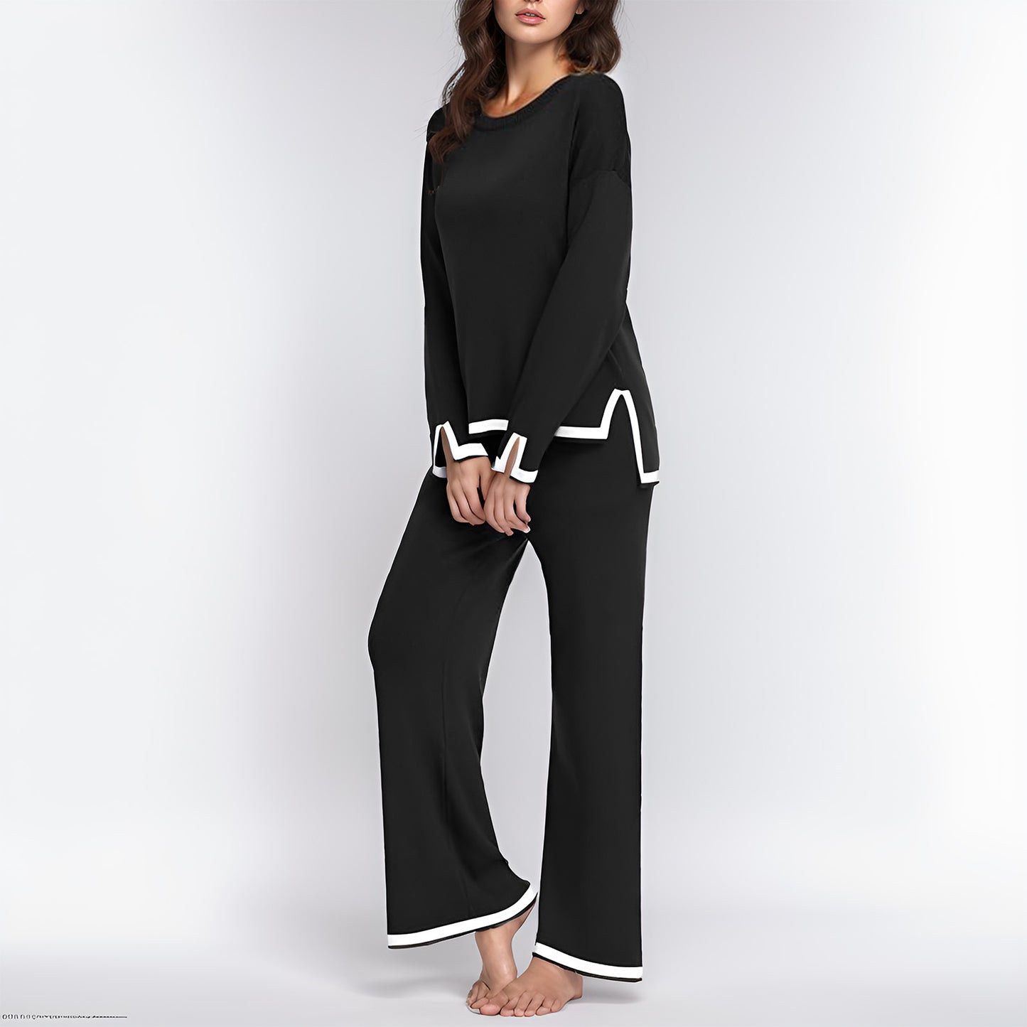 MLDRA Womens Pajamas Set Pjs Long Sleeve Crew Neck Lounge Wear Top with Long Pants 2 Piece Sleepwear