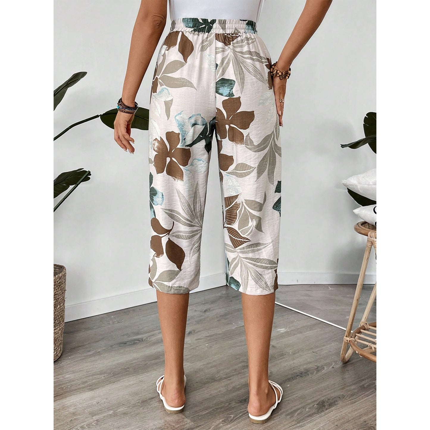 MLDRA Womens Capri Pants Loose High Waisted Wide Leg Lounge Pants Drawstring Casual Palazzo Trousers with Pockets