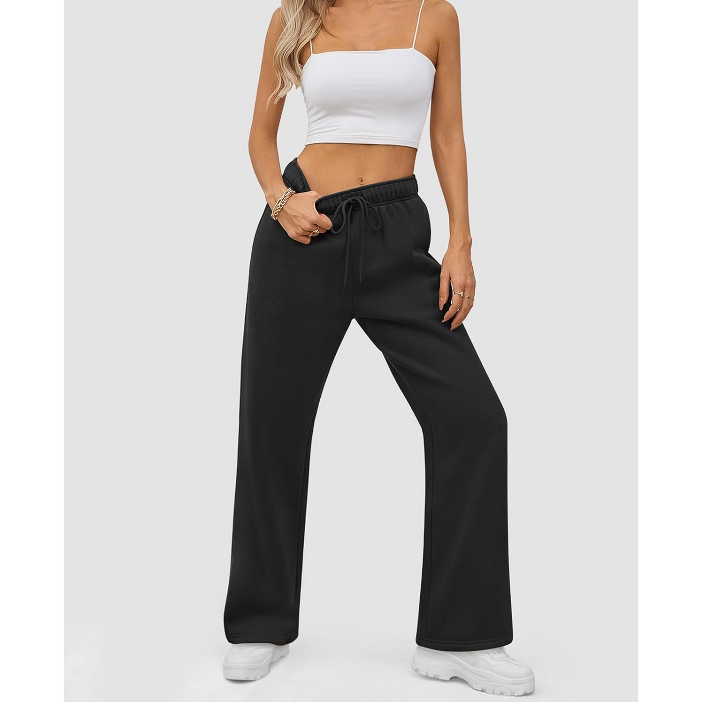 MLDRA Women's Sweatpants Fleece Lined Wide Leg Joggers Baggy Lounge Pants with Drawstring Elastic Waist and Pockets Fall Winter 2025