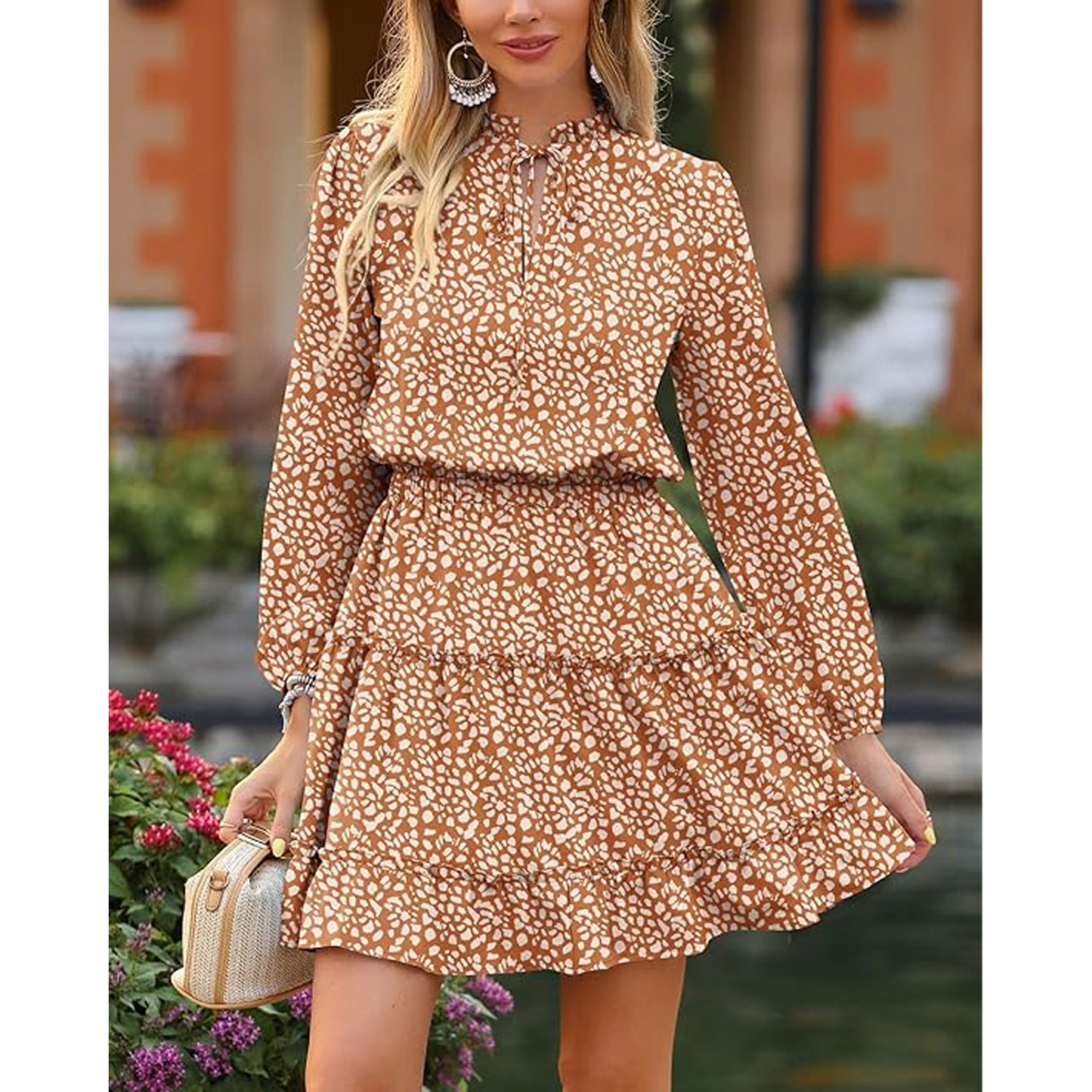 MLDRA Fall Dresses for Women Long Sleeve Dress for Women Mini Casual Elegant Classy V Neck Ruffle Boho Flowy Tiered 2025 Winter