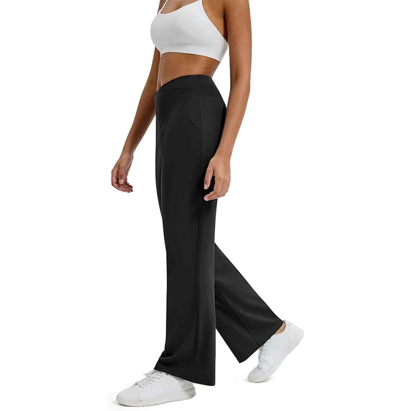 Womens Yoga Pants Wide Leg Pants Work Lounge Pants Crossover High Waisted Loose Casual with Pockets
