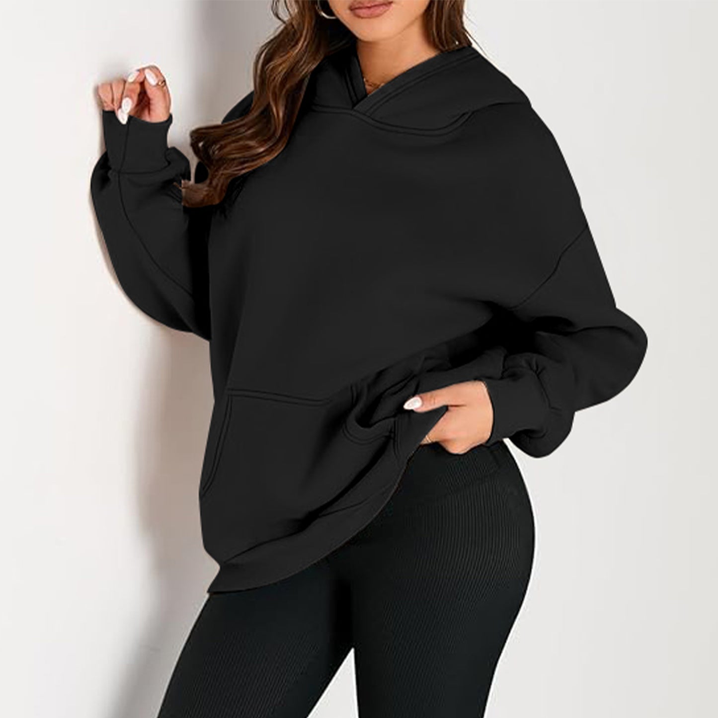 Womens Hoodies Sweatshirts Long Sleeve Fall Pullover Shirts with Pocket Warm Casual Outfits Top (Black)
