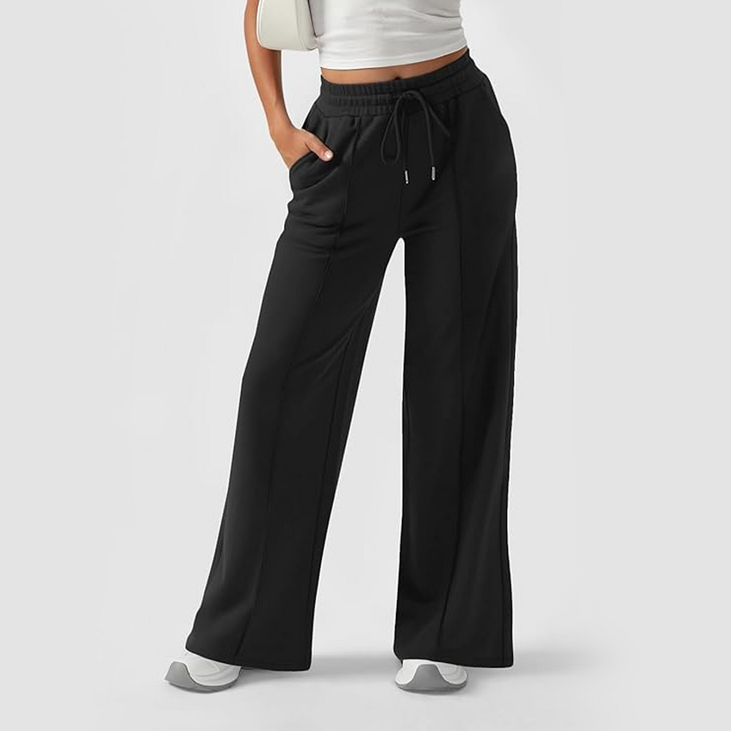 MLDRA Women's Wide-Leg Sports Pants Yoga Sweatpants High-Waisted Loose Jogging Pants with Drawstring & Side Pockets, Soft & Comfortable Lightweight for Summer