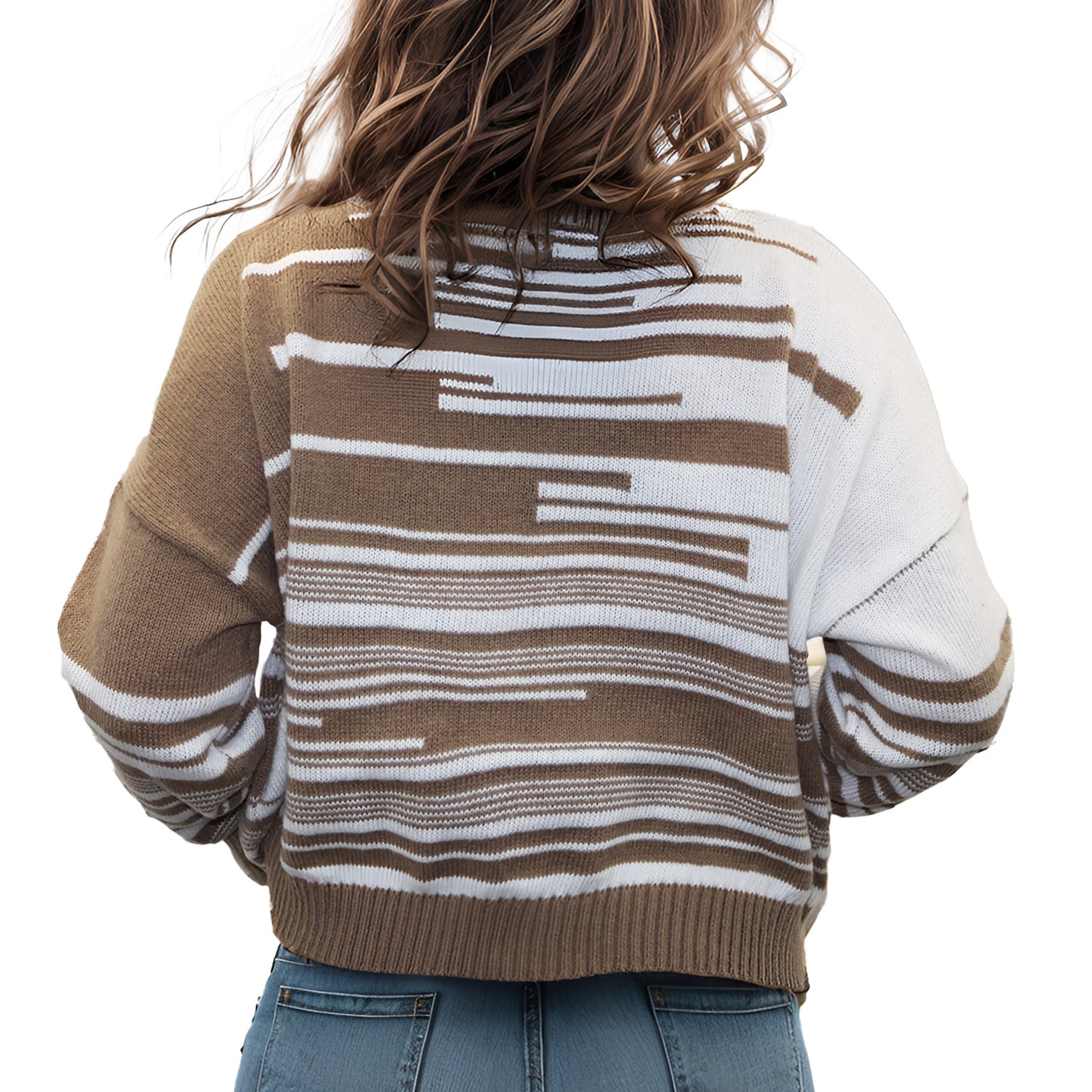 Womens Sweaters Pullover Crewneck Long Sleeve Knit Tops Casual Striped Color Block Shirts