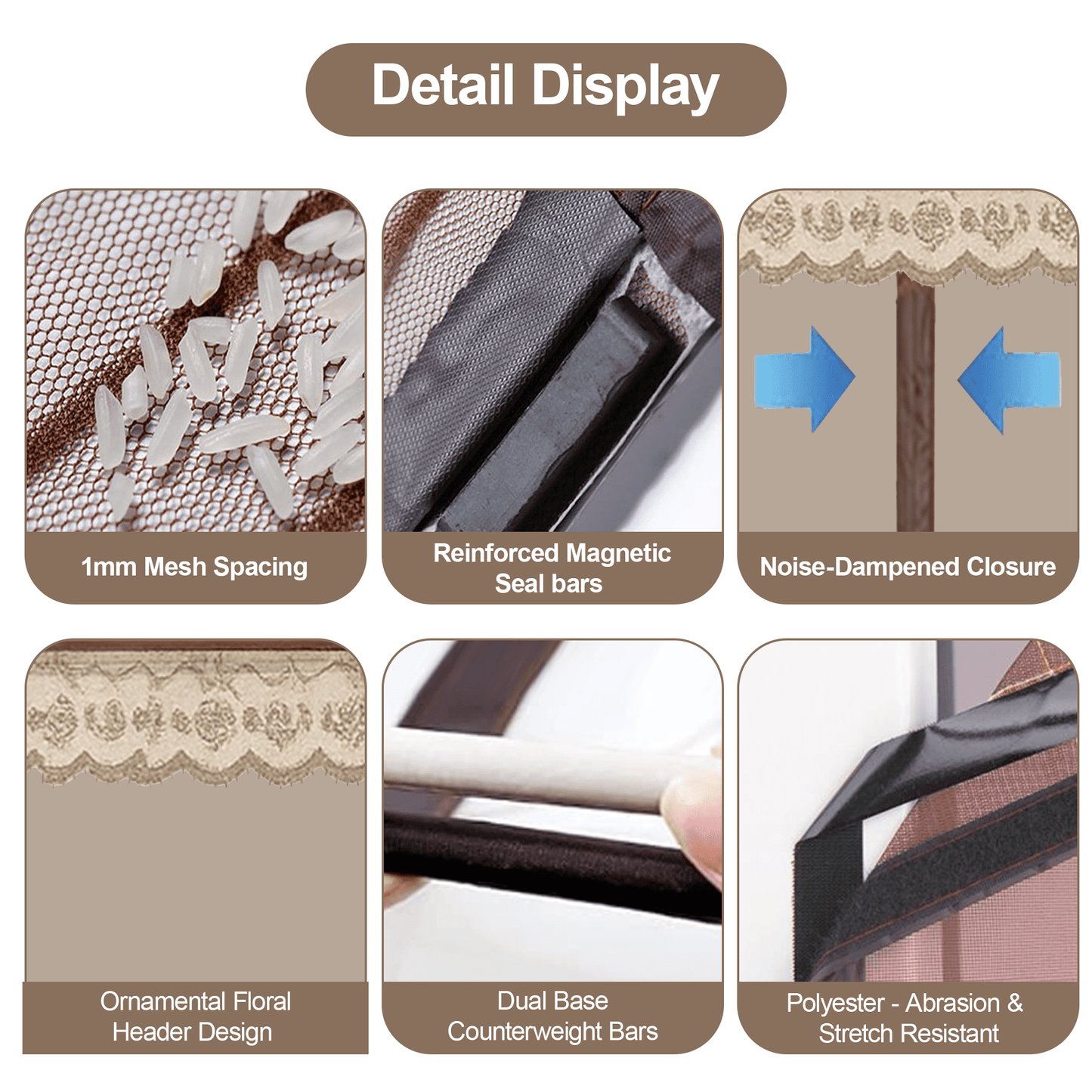 Magnetic Screen Door with Side Opening, Auto-Close Durable Mesh Curtain, Bug Proof & Pet Safe Design, Effortless Access for Family, 35.4" x 82.7", Coffee Brown