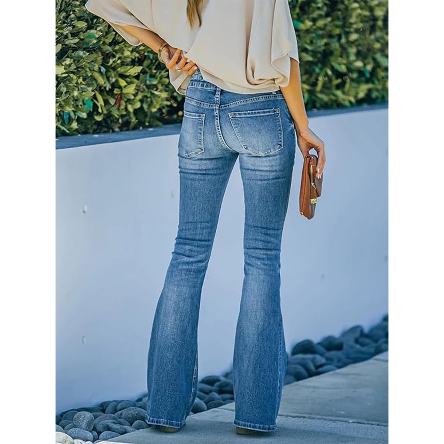 MLDRA Womens Jeans Flare Bell Bottom High Waist Bootcut Button Fly Slim Vintage Trousers Denim Pants