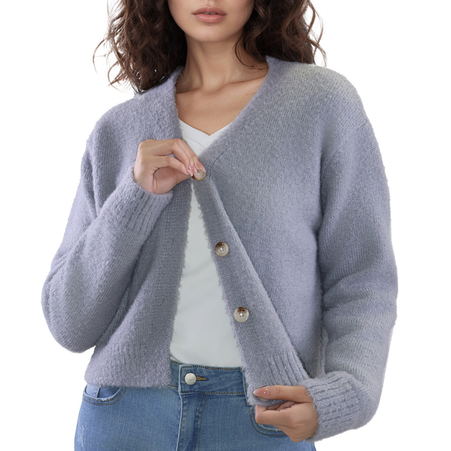 MLDRA Womens Sweaters Cardigan Knit Open Front V Neck Long Sleeve Button Down Outerwear Coat Grey