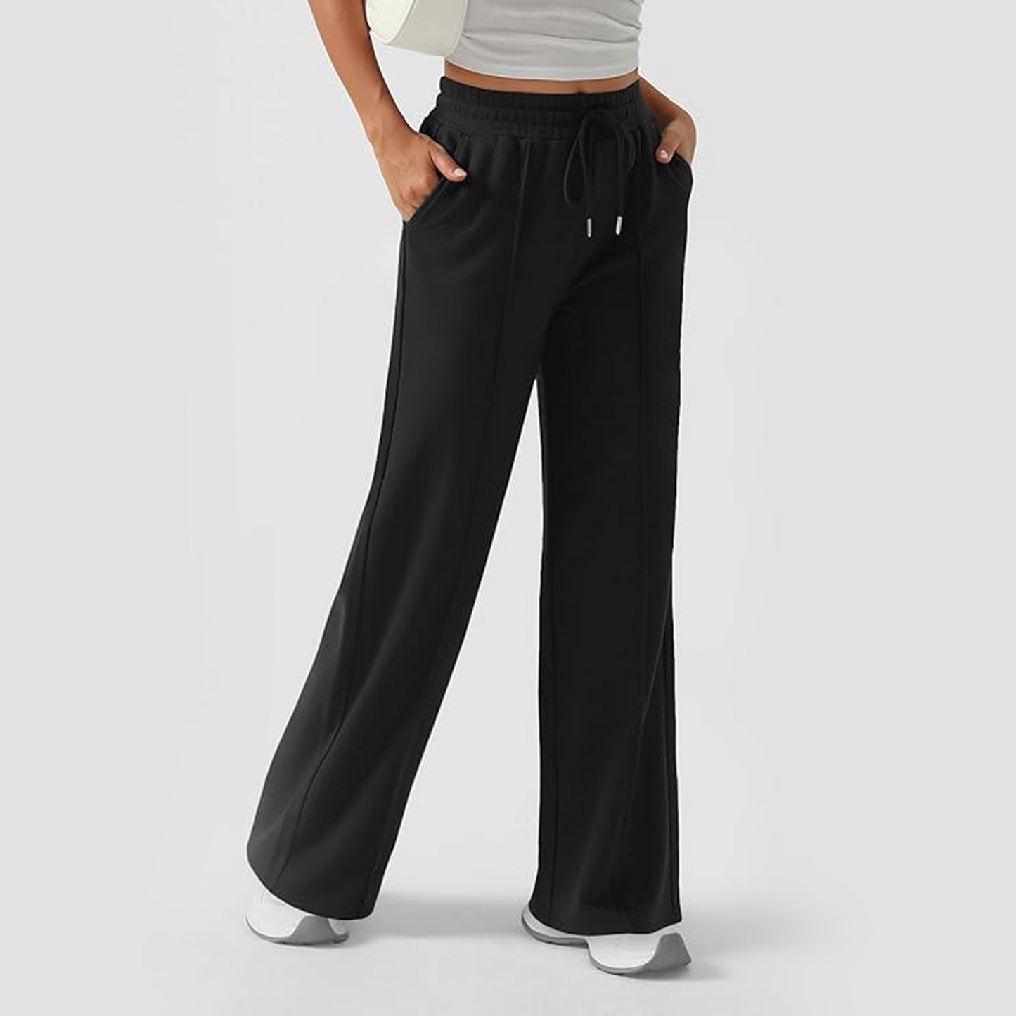 MLDRA Women's Wide-Leg Sports Pants Yoga Sweatpants High-Waisted Loose Jogging Pants with Drawstring & Side Pockets, Soft & Comfortable Lightweight for Summer