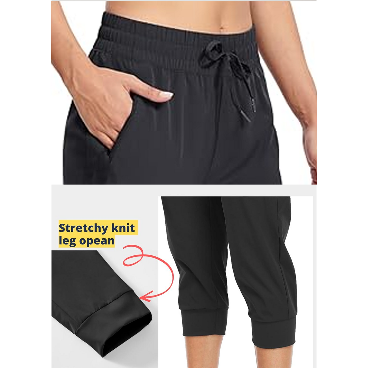 Women's Cargo Capri Sweatpants Hiking Joggers Cropped Pants with Pockets Lightweight Quick Dry Athletic Workout Leggings Casual Capri Black